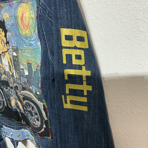 Upcycled Blue Denim Betty Boop Jean Jacket Sz M - Picture 8 of 13